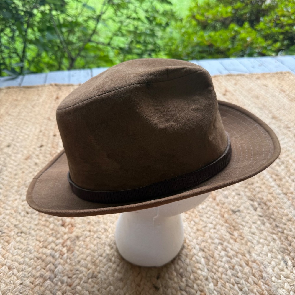 Peebles Brown Faux Suede Fedora Hat Made in USA Medium Vintage Retro Academia